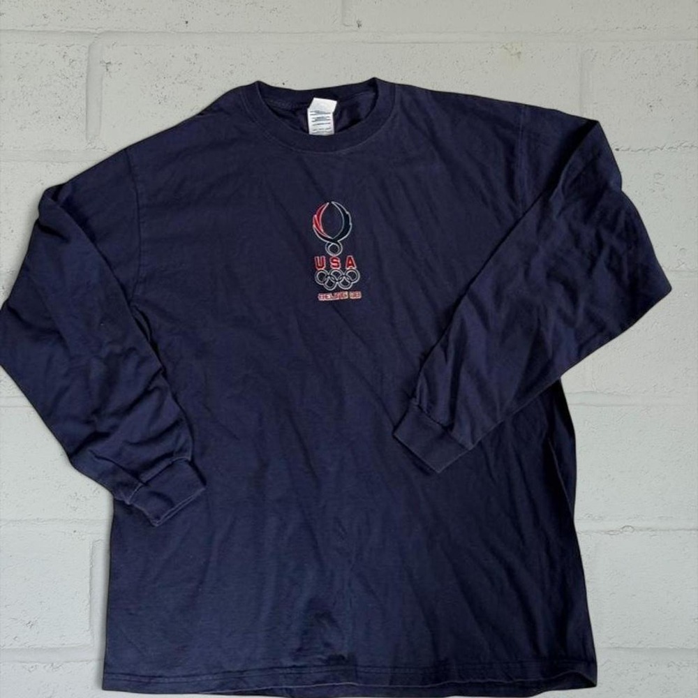 Vintage 2008 Team USA Beijing Olympics Velour Graphic Long Sleeve Tee Navy L